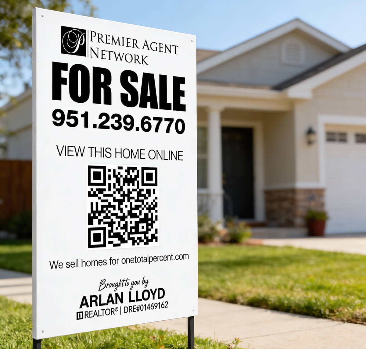 Home for sale yard sign in front yard